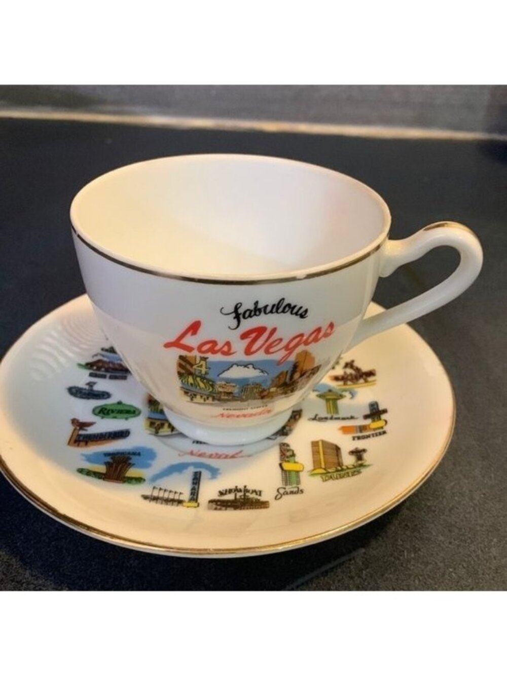 Vintage 1977 Las Vegas Souvenir Tea Cup & Saucer By Kelvins Treasures